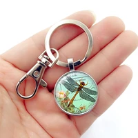 le 1pc dragonfly animal time cabochon keychain keyring creative metal glass ball keyring car pendant jewelry
