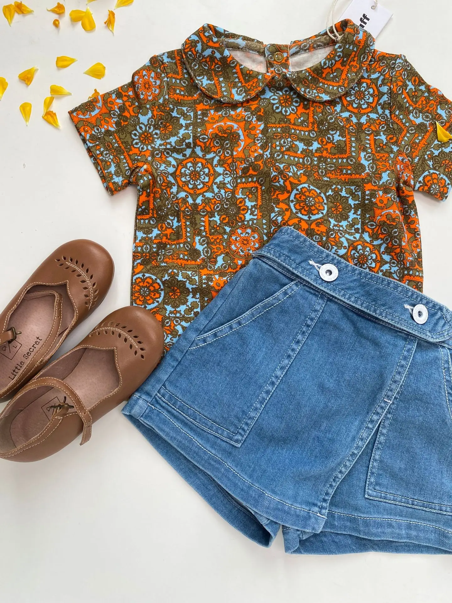 

Jenny&Dave 2023 Spring/Summer New Girls' Soft Cotton Print Top Denim Shorts