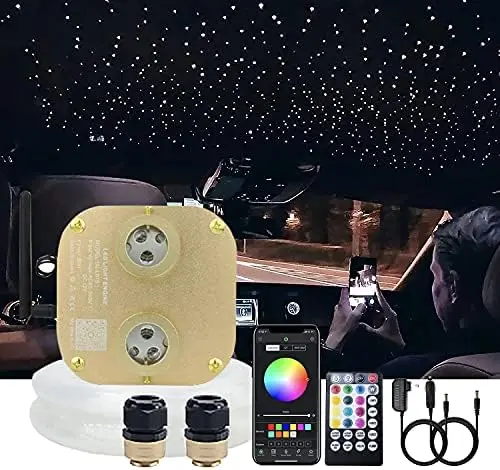 

RGBW Twinkle Music+APP Fiber Optic Lights Star Ceiling Light Kit Car Home Use, LED Light Source + Optical Fiber Cable 430pcs 9.