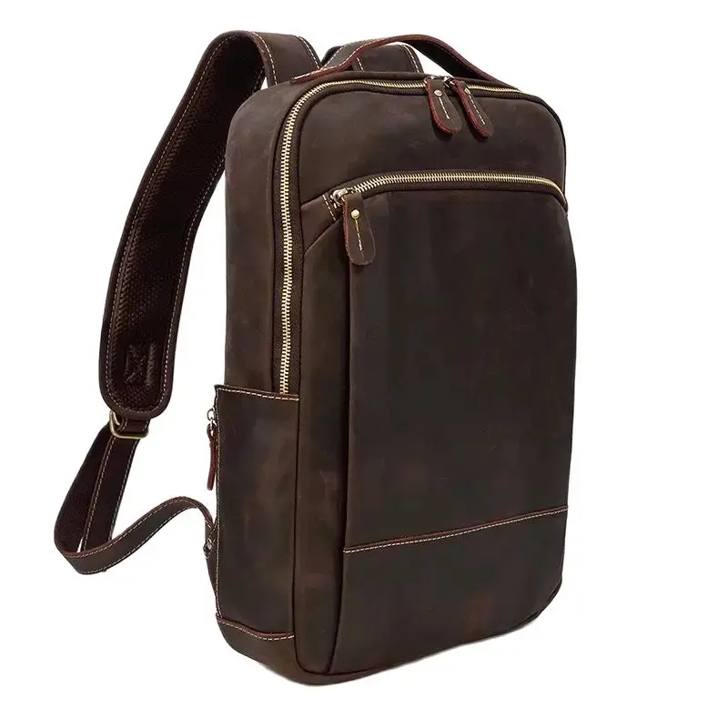 Vintage Men's Genuine Leather Backpack High Quality Horse Leather Male Shoulder Bag Luxury Designer Travel Knapsack Laptop Bag