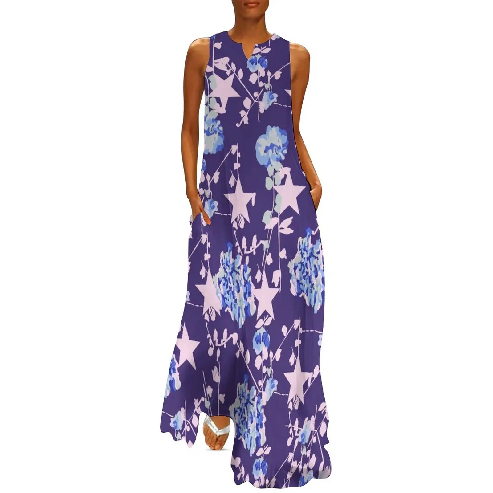 

Blue Flower Print Dress Summer Pink Stars Korean Fashion Bohemia Long Dresses Women Printed Night Club Maxi Dress Big Size 4XL