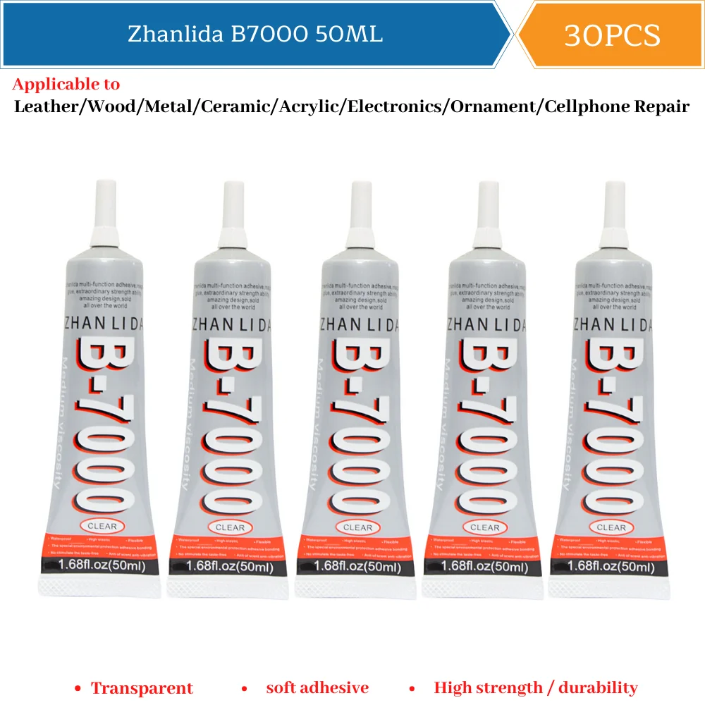 

30PCS 50ML Zhanlida B7000 Clear Glue Cellphone Repair Adhesive With Precision Tip Electronic Component Diy Glue