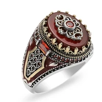 new 2022 european and american personality retro two color mens ring red agate ring to attend the banquet personality jewelry
