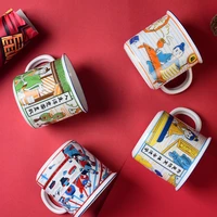 chinese style retro geometric ceramic mugs with gold handle handmade cups for coffee tea milk oatmeal creative birthday gifts