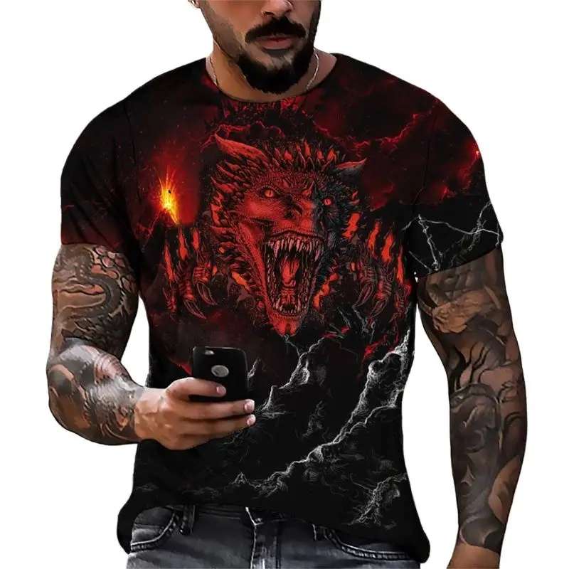 

Summer Vintage 3d Dragon T Shirt For Men Printed O-neck Dragon Short Sleeve Oversized Hip Hop Tops Tee Shirt Man 6xl Clothing