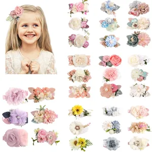 3pcs/set Artificial Flower Hairclips for Girls Handmade Hairpins Kids Bride Wedding Party Barrettes 