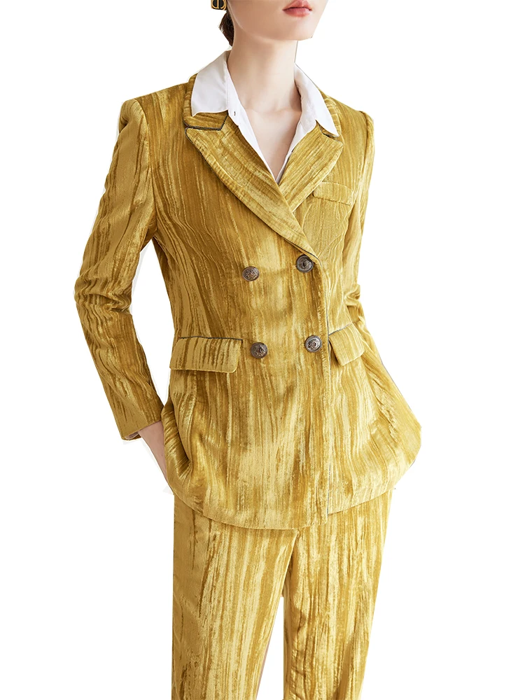 

Костюм брючный женский с длинным рукавом, офисный комплект из 2 предметов, блейзер и брюки в официальном стиле, желтого и синего цвета, Осень-...