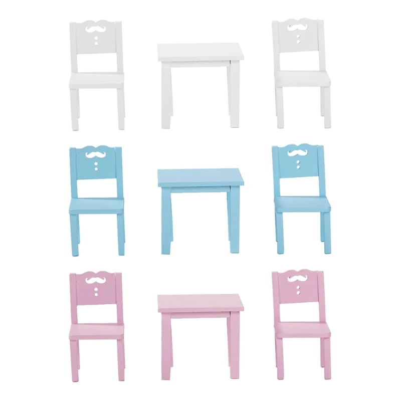

Miniature Table Chairs Model Dollhouse Accessories Role-Play Bookshelf Toy