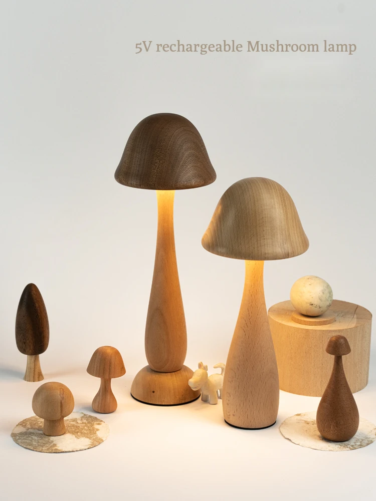 

Mushroom Solid Wood Table Lamp Touch Dimming Japanese Style Simple Warm Bedroom Bedside Lamp Romantic Decoration Atmosphere Lamp