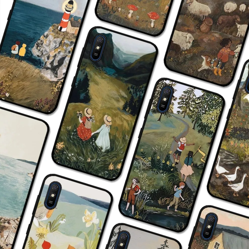 

Cartoon Scenery Girl Phone Case For Redmi 5 6 7 8 9 10 Plus Pro 6 7 8 9 A GO K20 K30 K40 Pro Plus F3 Fundas