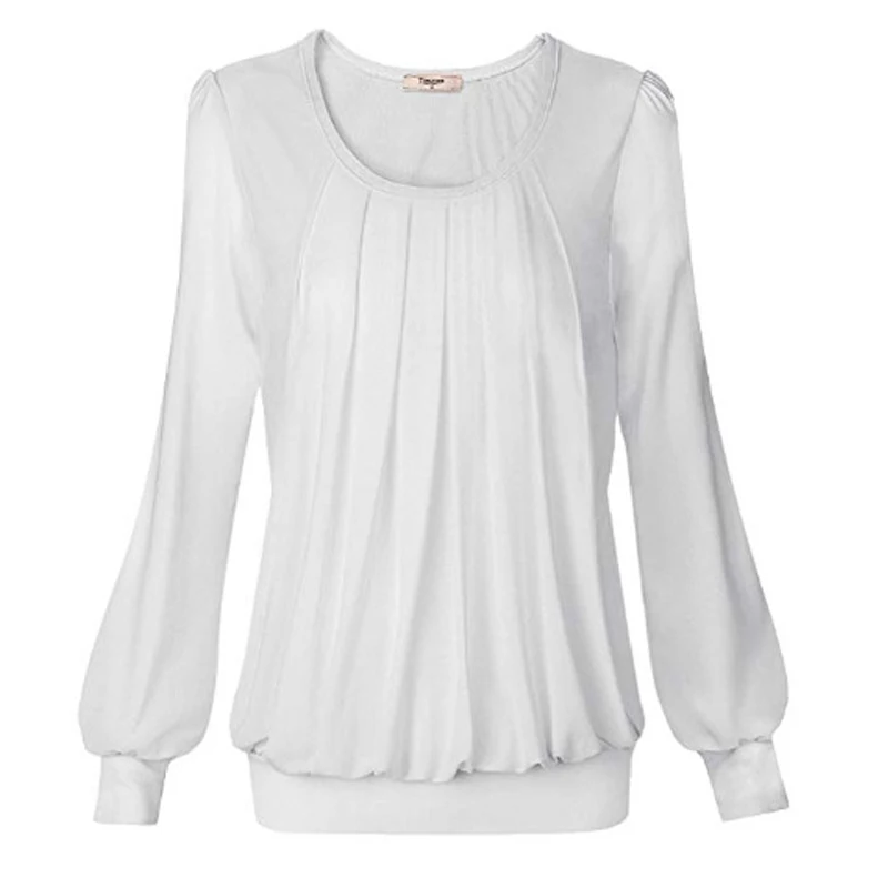 

Повседневные однотонные плиссированные белые топы, женская одежда, Весенняя эластичная женская рубашка с круглым вырезом и длинным рукавом, элегантная вязаная сетчатая блузка 21077