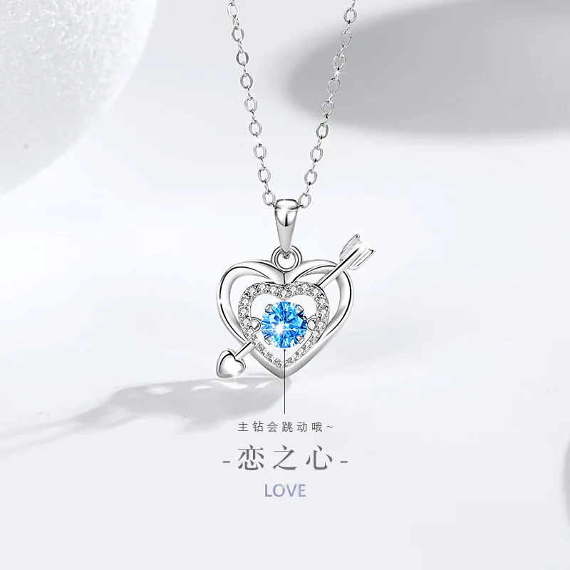 

Smart Love 999 Pure Silver Necklace Women's Light Luxury Zircon Clavicle Chain, INS Style Heart-Piercing Pendant