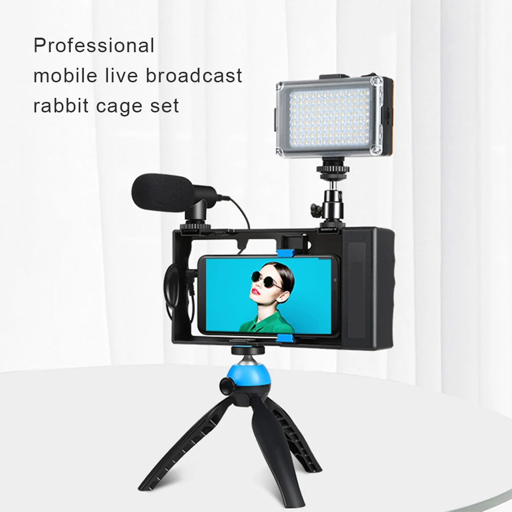 

Handle Stabilizer Photography Tripod with Fill Light Lighting Video Kit Microphone Phone Holder Portable Accessory Mounts