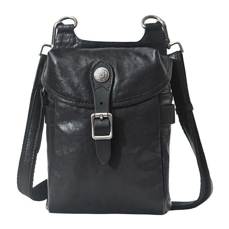 Simple casual designer first layer cowhide men's black shoulder bag daily outdoor sports genuine leather phone crossbody bags