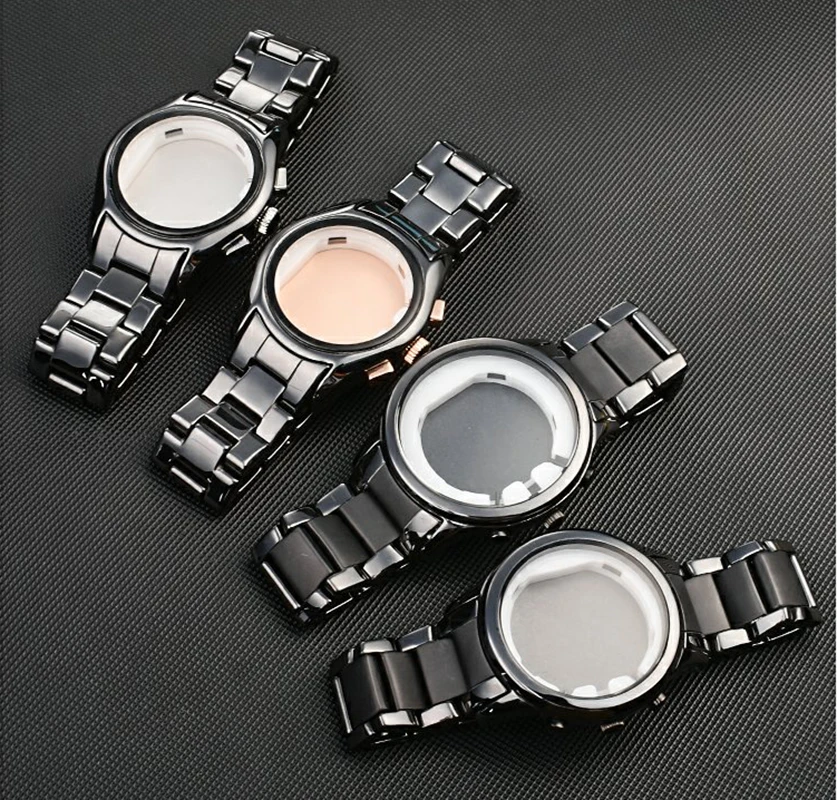 

For Armani AR1452 AR1451 AR1410 AR1400 Ceramic Watchbands case High Quality Men’s Bracelet Accessories 22mm 24mm Strap Watch Set