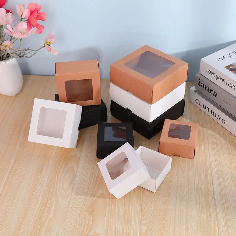 

10/20pcs Window Gift Box Transparent Window Folding Gift Box Kraft Paper Black Paper Box