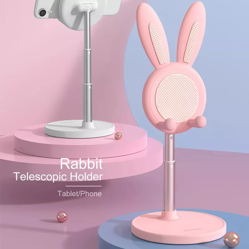 

2022 Cute Bunny Phone Holder Desktop Cell Phone Stand Height Angle Adjustable For iPhone 11 12 iPad Lovely Rabbit Tablet Support