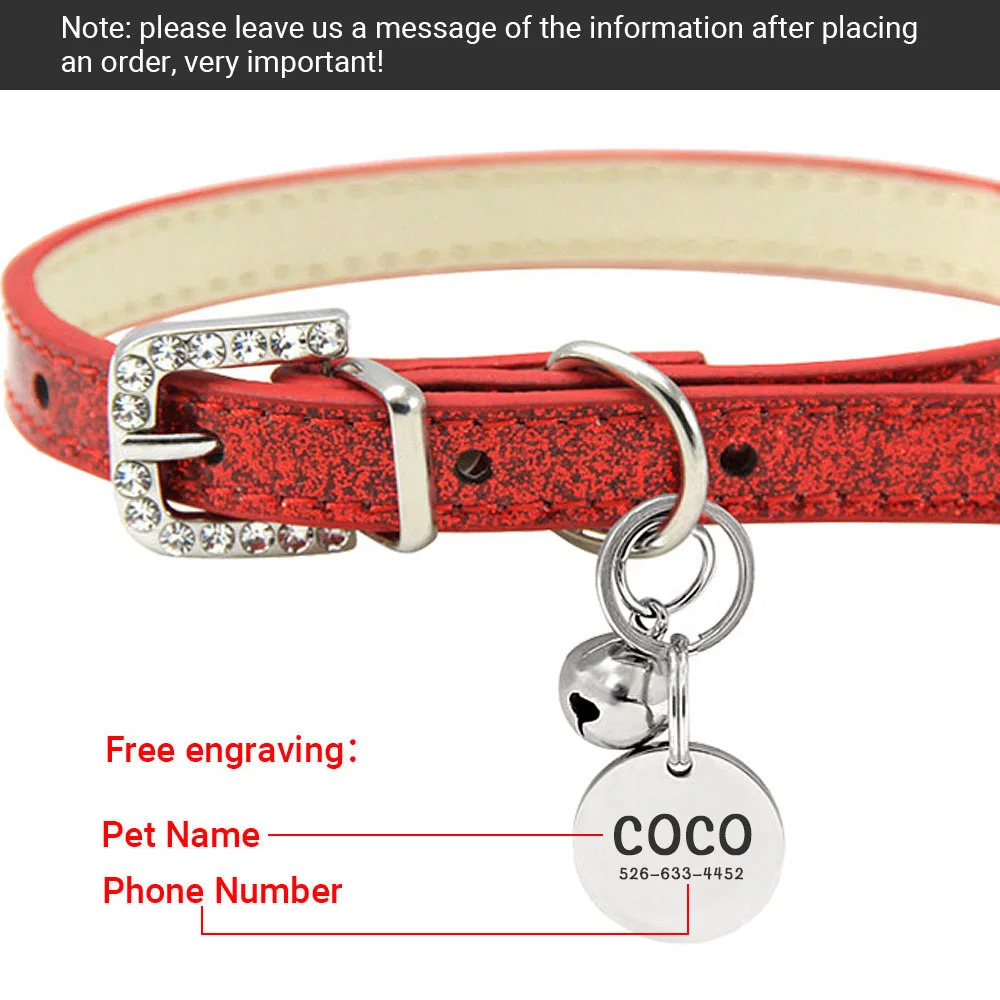 Шикарный кожаный ошейник для кошек с колокольчиком персонализированный именем
