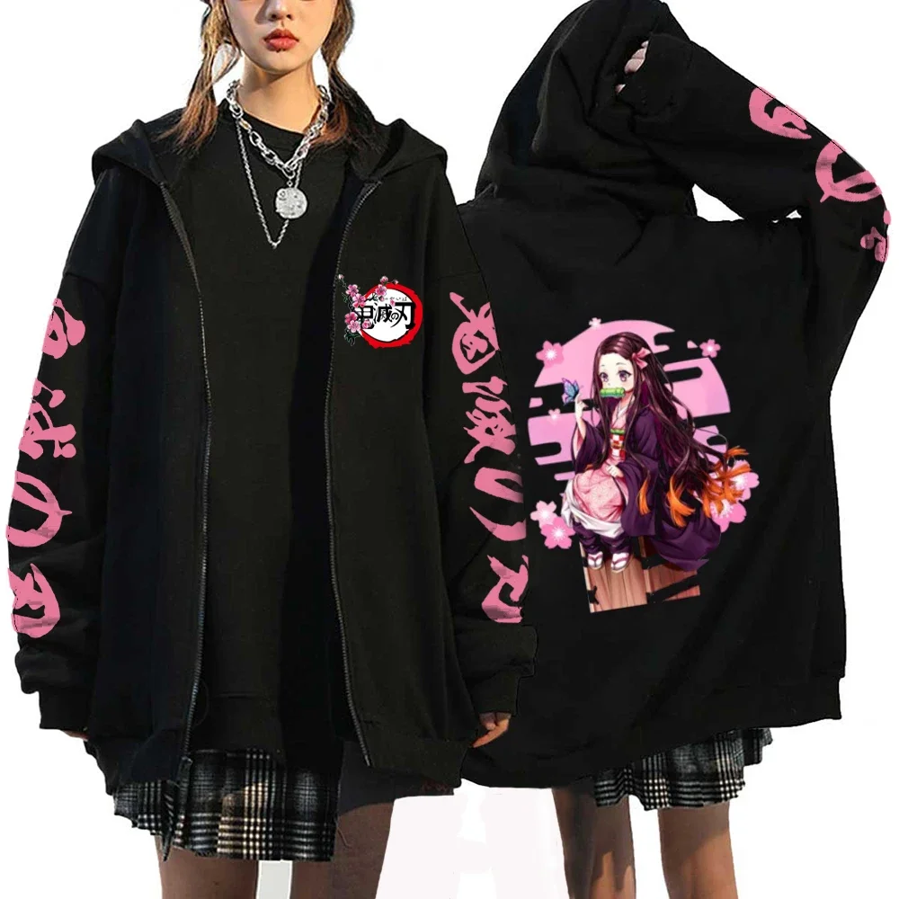 

Y2k Sweatshirts Nezuko Anime Hoodies Demon Jackets Oversize Manga Coat Harajuku Jacket Slayer Graphic Clothing Hooded Shirt