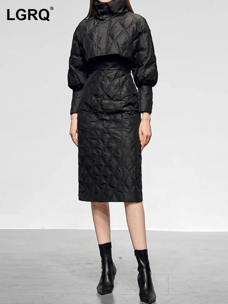 

Женский комплект из 2 предметов LGRQ, облегающее хлопковое пальто с длинным рукавом и прямое платье с высокой талией, зима 2023