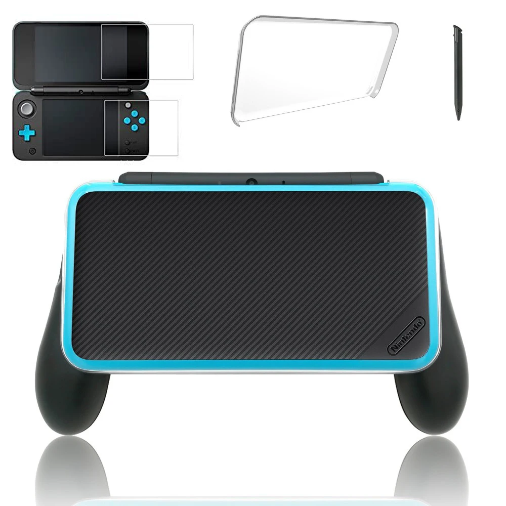 Protective Case Set For New 2DS XL Crystal Clear Shell EVA Carrying Storage Bag Tempered Glass Films Hand Grip Joypad Bracket images - 6