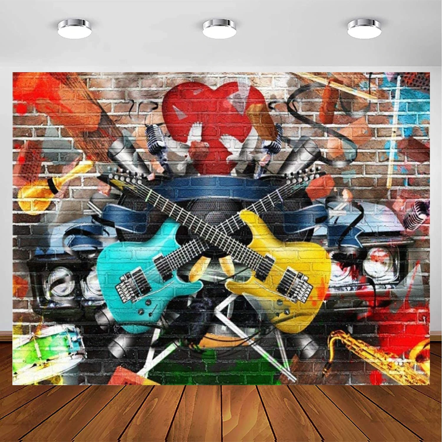 

Rock Music Photography Background Grunge Graffiti Brick Wall Backdrop Punk Vocal Concert Scene Stylish Boy Girl Party Decor