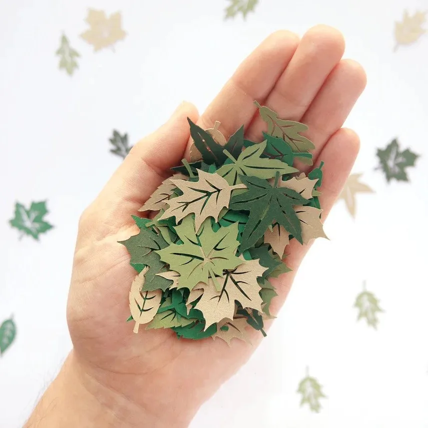 

100PCS Mixed Green Maple Leaves Sprinkle Confetti Baby Shower Wedding Party Decorative Paper Scraps Scrapbooking Accessories