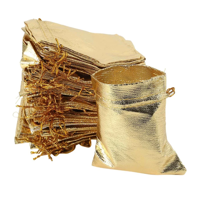 

100Pcs Gold Foil Organza Bag Candy Gift Bags Christmas Decoration Wedding Party Favor Pouch Gift Packaging Bags Drawstring Pouch