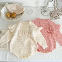 2022 autumn new toddler knitted hollow sweater romper boy infant pure color long sleeve jumpsuit girl baby cotton fashion onesie