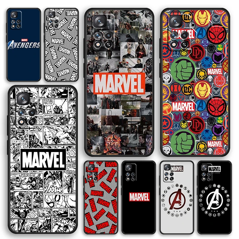 

Marvel Logo Avengers Black Phone Case For Xiaomi Redmi Note 12 11E 11S 11 11T 10 10S 9 9T 9S 8T 8 Pro Plus 5G Cover