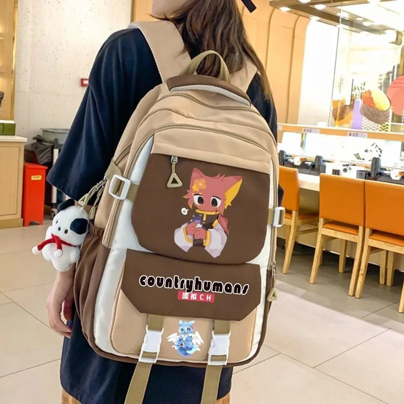 Breathable mesh Black Green Brown Pink Blue CountryHumans Country Humans Kids Teens School Bags Anime Backpacks For Girls Boys
