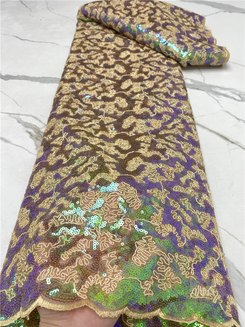 

Gold French Lace Fabric With Sequins High Quality African Tulle Lace Fabrics 2021 Nigerian Mesh Lace For Wedding