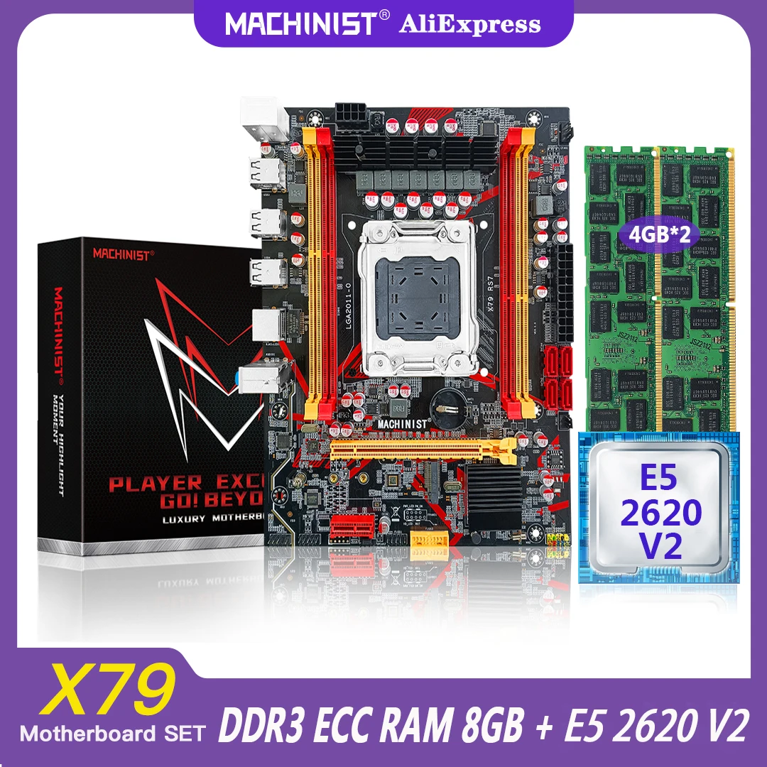 

MACHINIST X79 Kit Motherboard With Xeon E5 2620 V2 CPU Processor LGA 2011 Set 2x4=8GB DDR3 ECC RAM Memory ATX M.2 NVME RS7