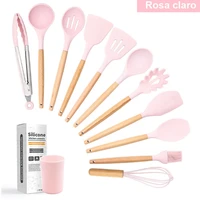 silicone kitchenware cooking utensils set non stick cookware spatula shovel egg beaters wooden handle kitchen cooking tool set