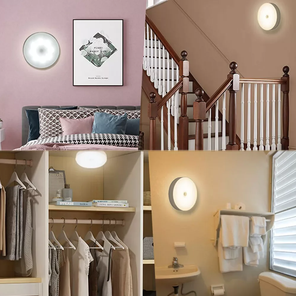 

LED Night Light Wall Motion Night lamp Human Body Induction Night Lights Battery Powered Sensor Step Lights Stair Closet Light
