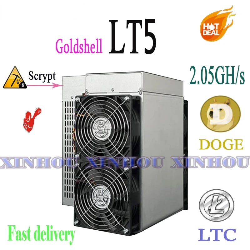 

New LTC DOGE Miner Goldshell LT5 2.05GH/s Scrypt ASIC Miner with PSU Better than Mini-DOGE Innosilicon A6 A4 Antminer L3 L7 Z15