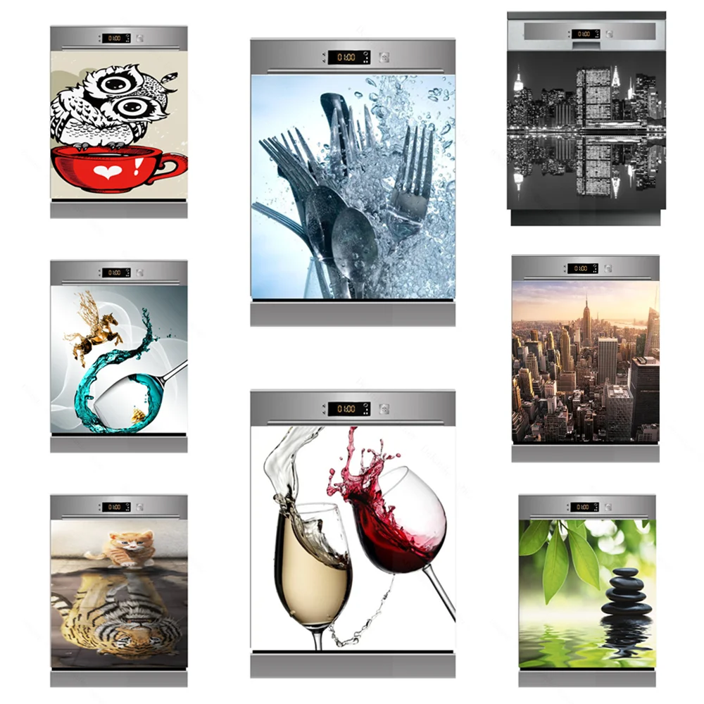 

Clean Forks Wine Glass Dishwasher Stickers Self-Adhesive Waterproof Removable Decal DIY Kitchen Decor Cabinet Door Custom Size