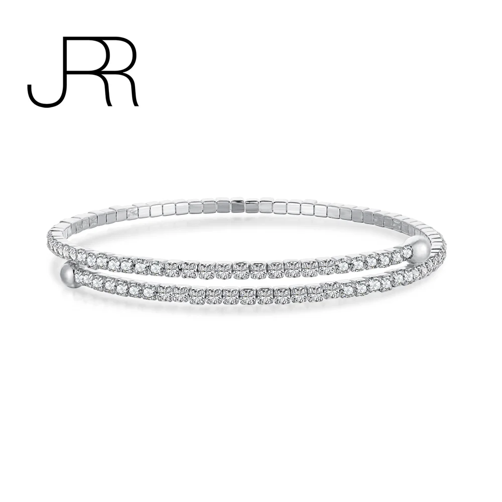 

JRR High Quality 925 Sterling Silver Simulated Diamonds Cuff Adjustable Tennis Bracelet Bangle Women Fine Jewelry Party Gift