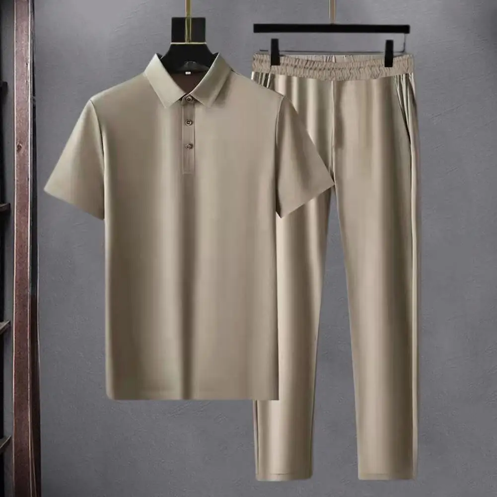 

2 Pcs/Set Handsome Wide Leg Men Top Trousers Set Breathable Men Shirt Pants Set Soft Men Summer Outfit Male Clothes