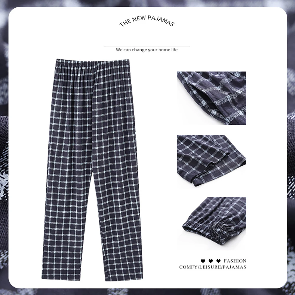 5XL Casual Long Pajama Pants Autumn Cotton Pyjama Pants Breathable Pajamas for Men Fashion Plaid Nightwear Comfortable Underwear