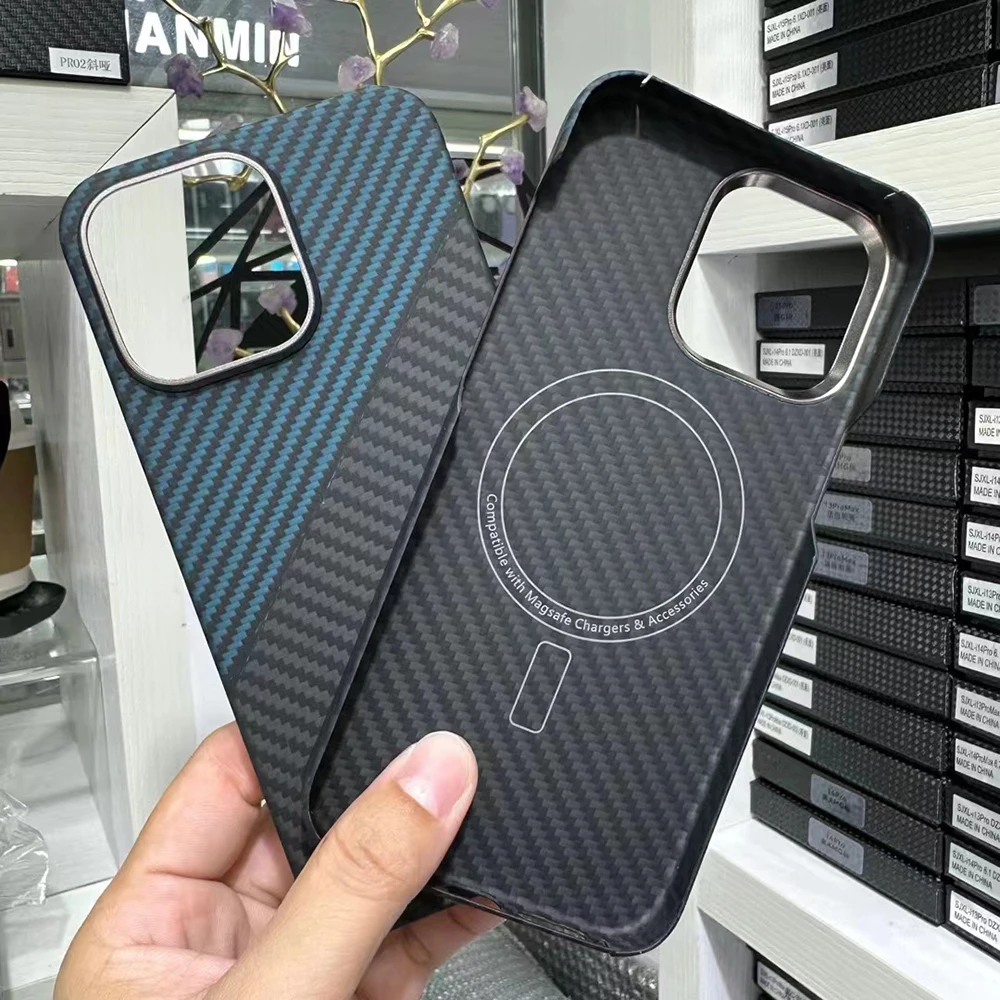 

Smhdmy Magsafe Magnetic Aramid Color Real Carbon Fiber Case For iphone 15 Pro Max Case Metal Camera Anti-Fall Cover iphone15Pro