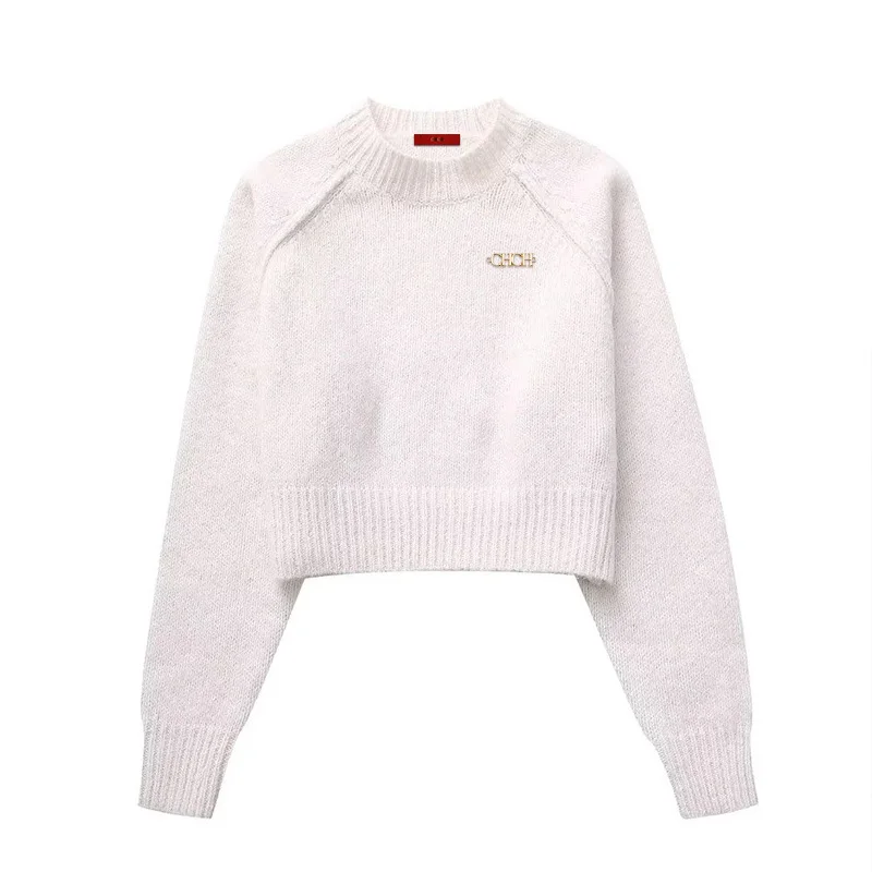 

Long Sleeve Winter Women Cropped Knit Sweater Vintage Streetwear O Neck Fashion Soild Female Pullovers Chic Tops