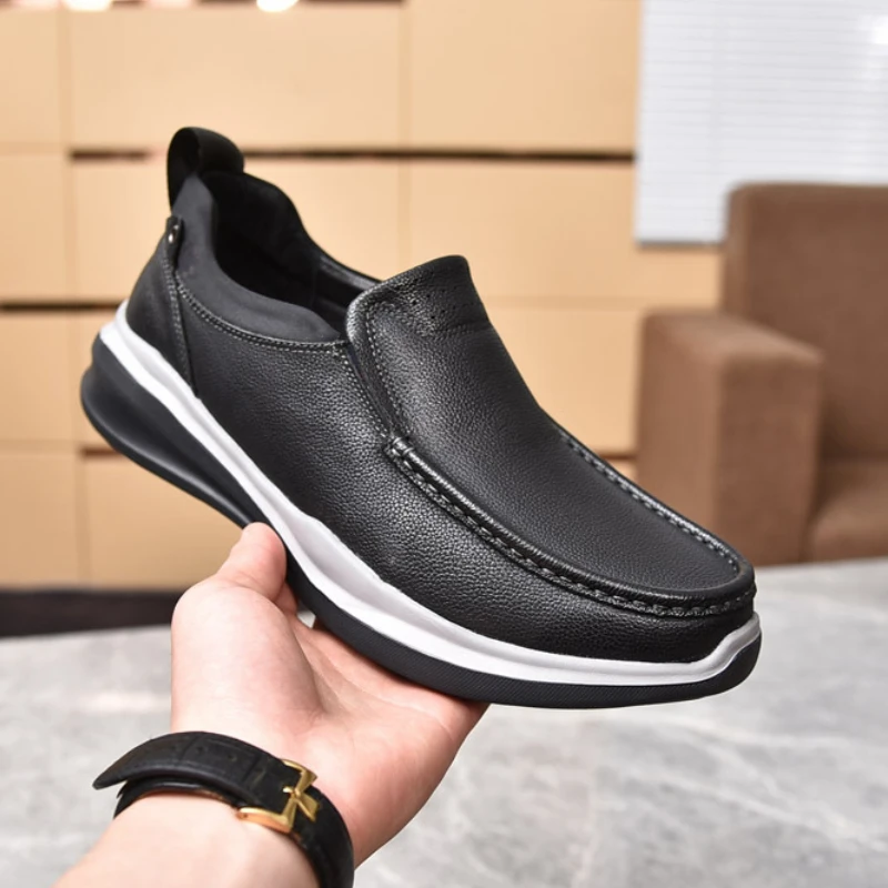 2022 Genuine Leather Casual Shoes Handmade Spring Autumn New Thick-soled Loafers Breathable Light Designer Flats Black GZ2303