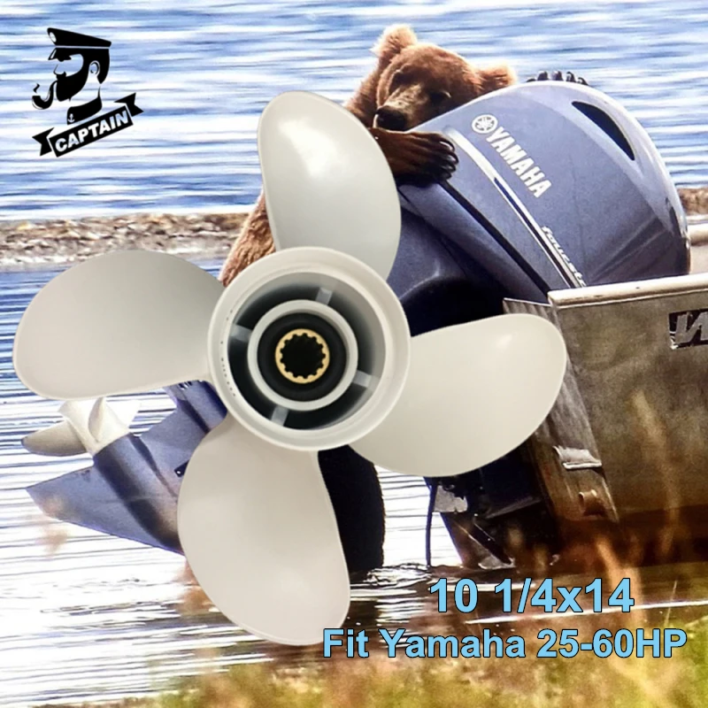 Captain Propeller Boat 10 1/4x14 Fit Yamaha Outboard 25HP 30HP 40HP 48HP 50HP 55HP 60HP Aluminum Propeller 13 Splines 4 Blades