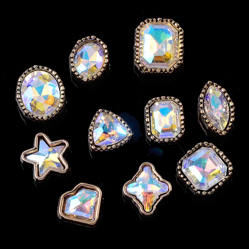 

10PCS AB Colorful Diamonds Inlaid Star Triangle Oval Octagon Marquise Alloy Nail Art Rhinestones Jewelry Manicure DIY Charms