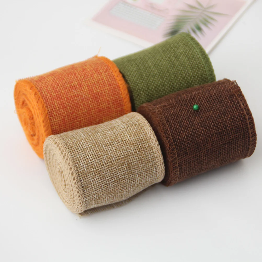 

4 Rolls of DIY Linen Strips Portable Exquisite Delicate Christmas Wedding Decorative Ribbons Gift Wrapping Bands