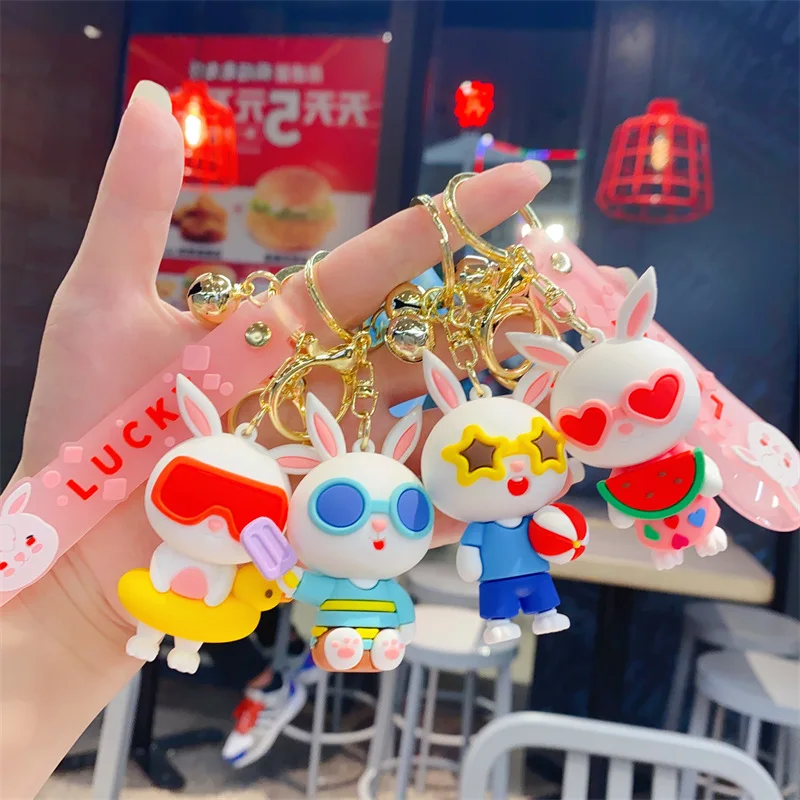 

Creative Summer Rabbit Keychain Cute Casual Beach Bunny Keyring Pendant Fashion Couple Backpack Decoration Accessories Kids Gift