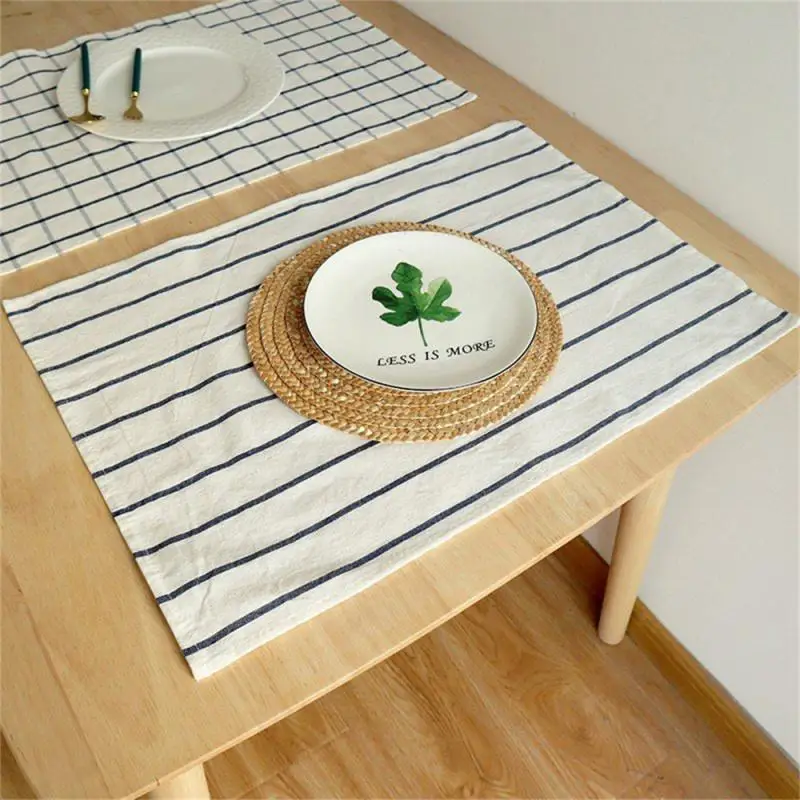 

Домашний японский простой стильный полосатый домашний Настольный коврик из цельной хлопчатобумажной искусственной кожи и аксессуары для ...