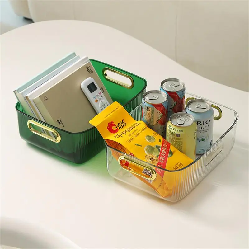 

Storage Box Plastic Handle Design Thick Material Non-slip Mat Gilded Decoration Household Products Storage Basket Desktop