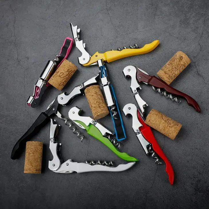

Stainless Steel Cork Screw Corkscrew Candy color Multi-Function Wine Bottle Cap Opener Double Hinge Waiters Corkscrew Wine Opene